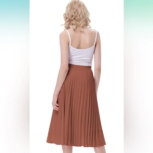 Kate Kasin Women's High Waist Pleated A-Line Swing Skirt XL Rose - Picture 2 of 7